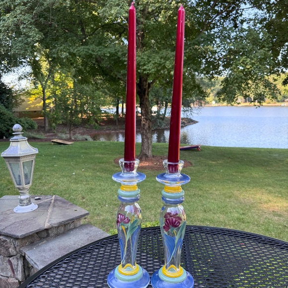 ๐๐ 3/$30 Lenox glass Candlesticks "Poppies on Blue" - Picture 6 of 6